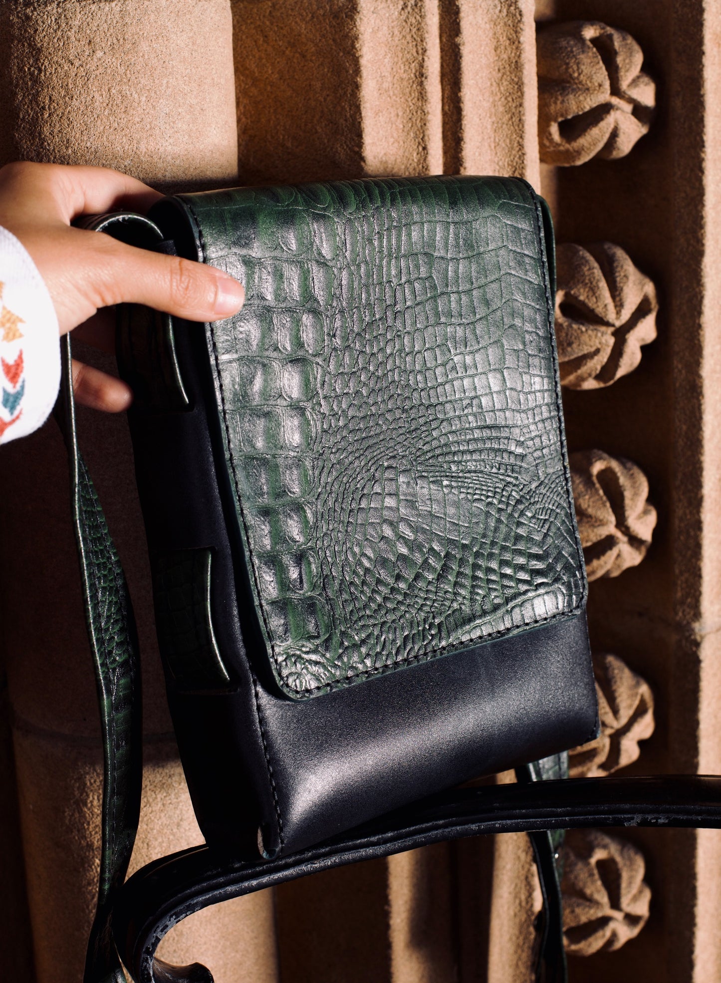 JINA SATCHEL (GREEN CROC PATTERN)