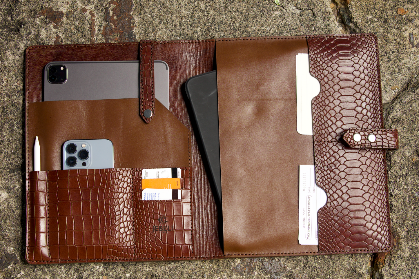 LEATHER WORK FOLIO (BROWN CROC PATTERN)