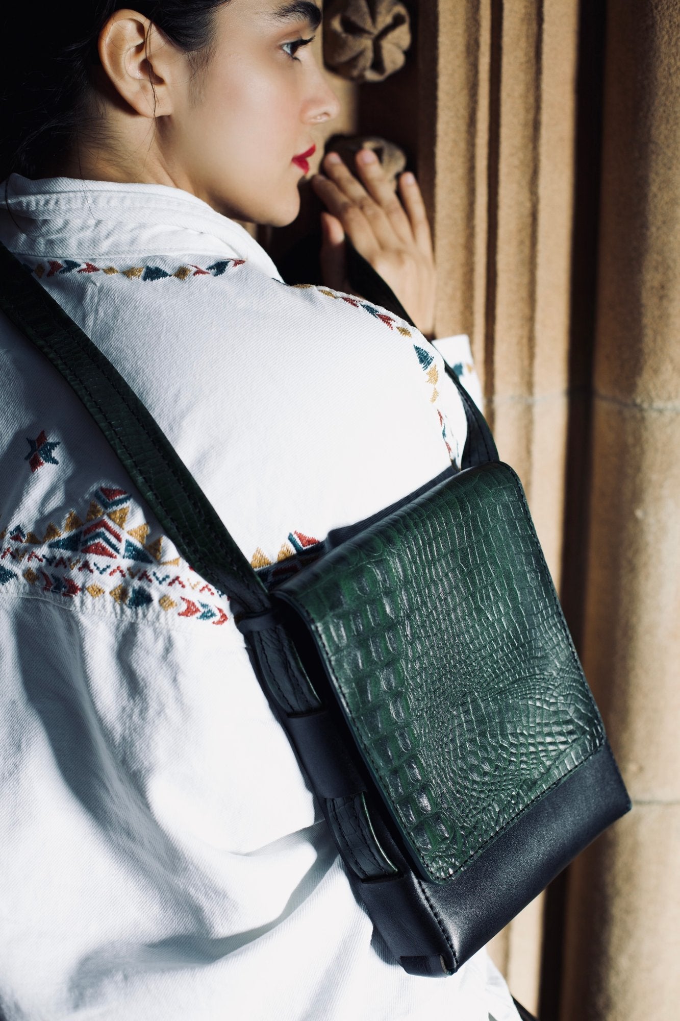 JINA SATCHEL (GREEN CROC PATTERN)