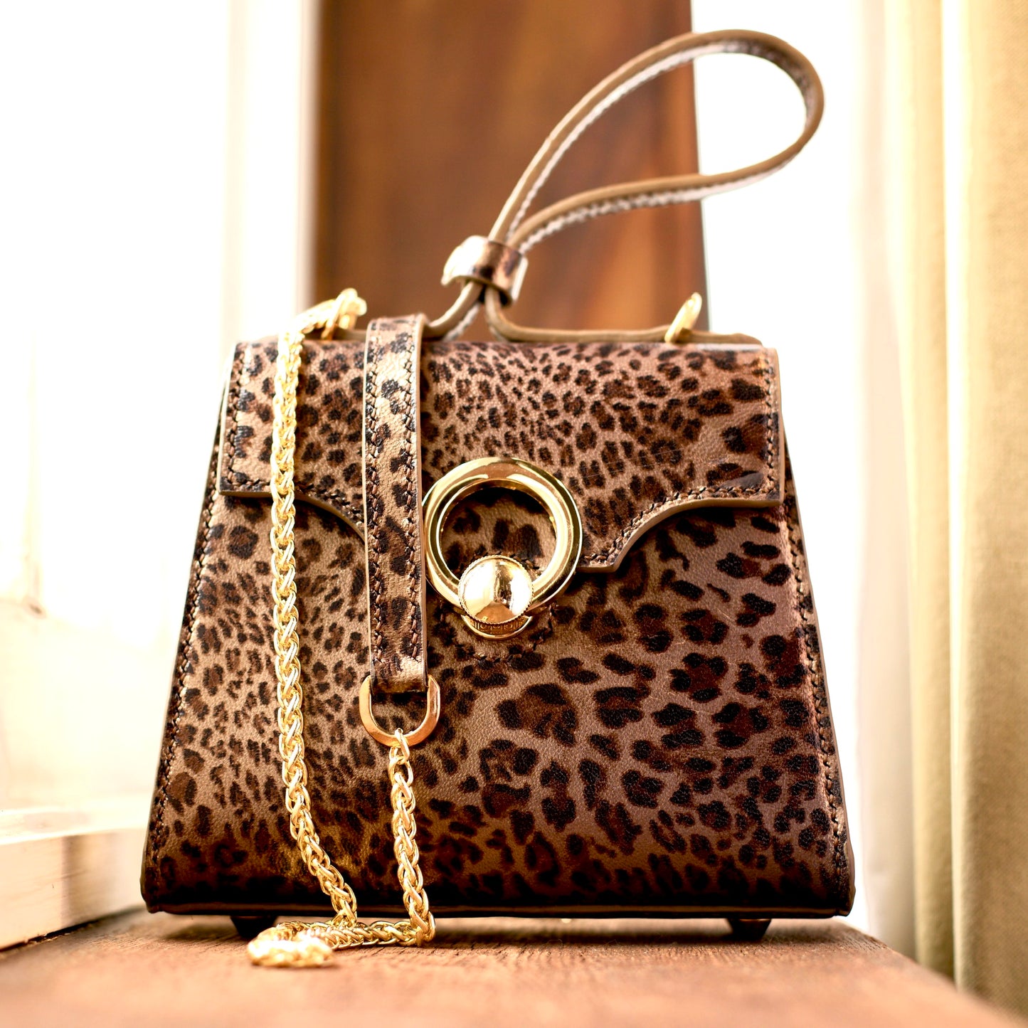 LEOPARD PRINT LEATHER MINI HANDBAG
