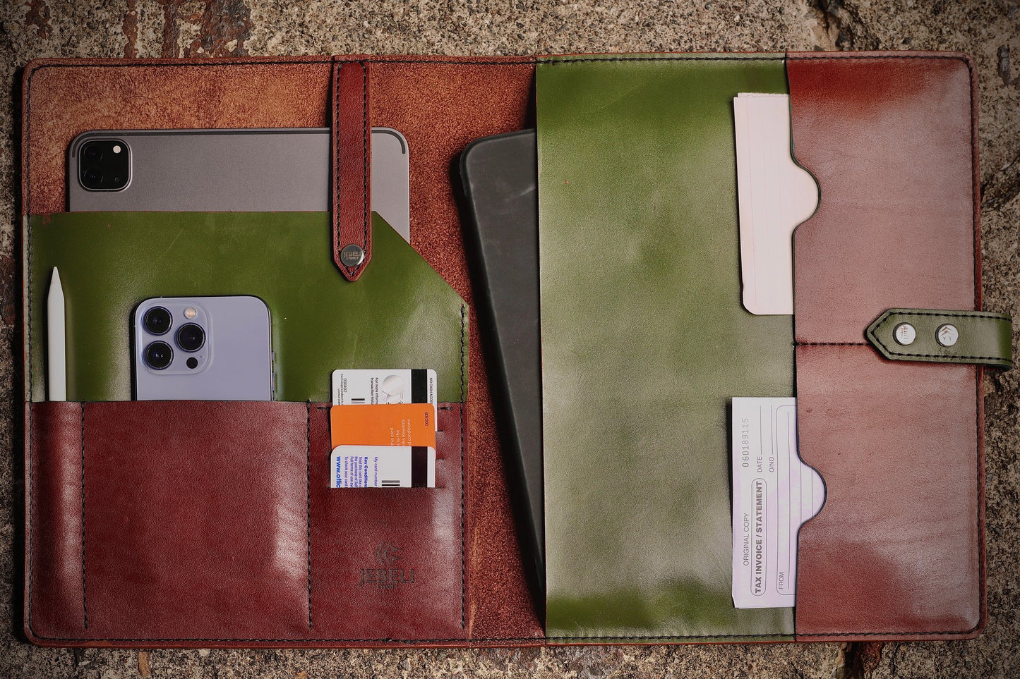 LEATHER WORK FOLIO (NUTMEG WOOOD/FOREST GREEN)